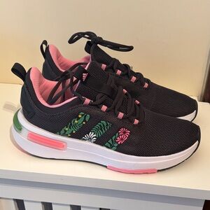Adidas Black Racers TR23 Sneakers, Carbon & Bliss Pink with a Floral Pattern